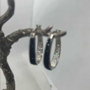 NWOT Australian Crystal Elegant Silver and Black Hoop Earrings